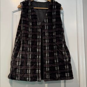 🟣 WOMENS PLAID FAUX FUR VEST